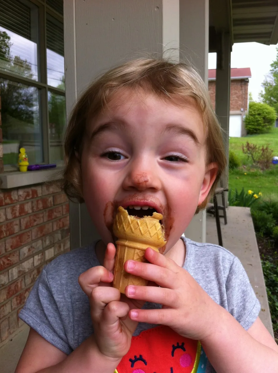 Ice cream cone season has returned to our house. Abby’s favorite flavor: chocolate.