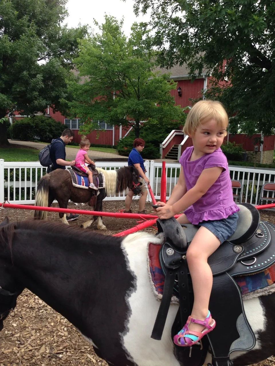 Our much-anticipated trip to Parky’s Farm at Winton Woods was a huge success. Abby rode two ponies all by herself, petted goats, and did lots of playing. Gwen and Josie did great. We’re definitely going to go again.