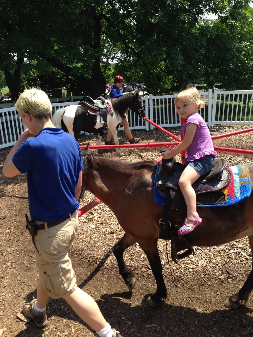 Our much-anticipated trip to Parky’s Farm at Winton Woods was a huge success. Abby rode two ponies all by herself, petted goats, and did lots of playing. Gwen and Josie did great. We’re definitely going to go again.