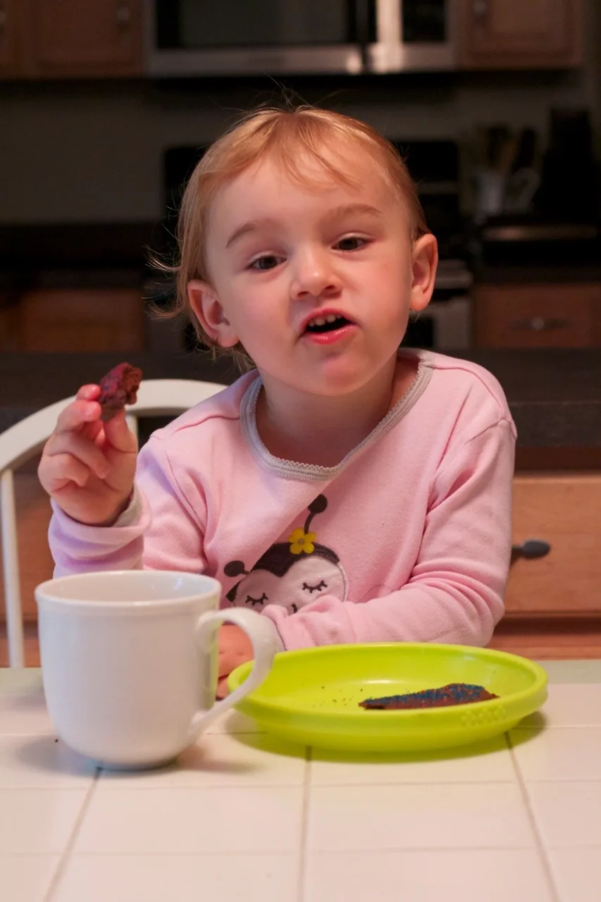 We spent this evening anticipating a swim at Uncle Joe & Aunt Christy’s house, and making homemade chocolate sugar cookies.