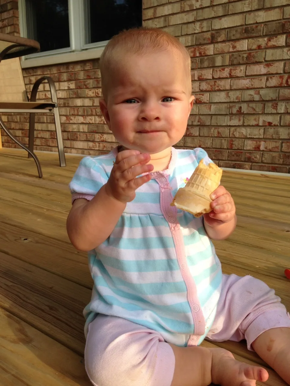 We survived and thrived during our first full week without Grandma Susan! As long as I plan our day ahead of time, and stick to some semblance of a schedule, we seem to do well. This week, we visited the library on Monday, had a playdate at our house on Wednesday, and did crafts at home on Friday. I’m no Martha Stewart (not by a long shot) but Abby enjoyed making pinecone creatures today. And, it turns out that ice cream cones are wonderful substitutions for teething biscuits. It was a good end to a good week, but I’m still very thankful tomorrow is Saturday and John will be home too.