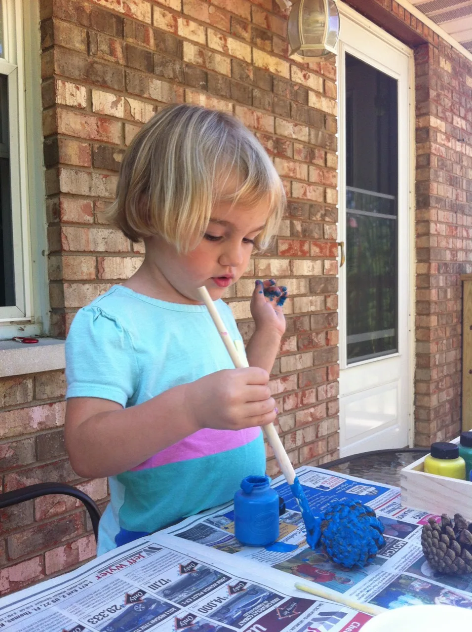 We survived and thrived during our first full week without Grandma Susan! As long as I plan our day ahead of time, and stick to some semblance of a schedule, we seem to do well. This week, we visited the library on Monday, had a playdate at our house on Wednesday, and did crafts at home on Friday. I’m no Martha Stewart (not by a long shot) but Abby enjoyed making pinecone creatures today. And, it turns out that ice cream cones are wonderful substitutions for teething biscuits. It was a good end to a good week, but I’m still very thankful tomorrow is Saturday and John will be home too.