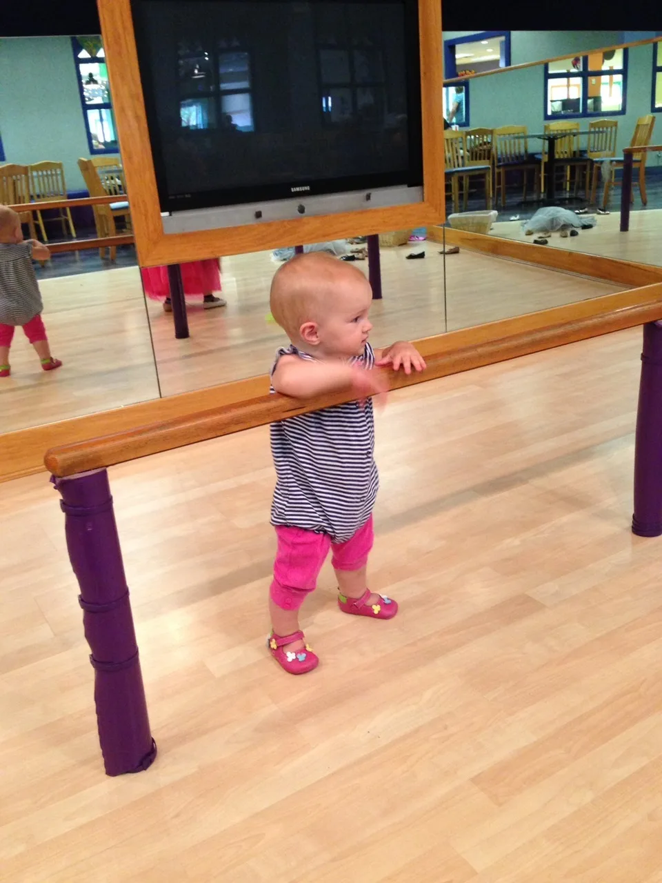 We had a really good weekend! John took the day off work on Friday and we all went to Totter Otterville with our neighbor and her grandson. The play area was a bit dated, but it was clean and the kids had a blast. Abby especially liked fishing and playing in the ball pit. Josie liked the dance studio. (Gwen did too, but we weren’t very good at taking pictures.) And, speaking of dance, on Saturday, Abby got her first pairs of tap and ballet shoes. Our house is noisier and even happier as a result. These pictures capture or weekend. Be especially sure to notice the happy babies eating steak!