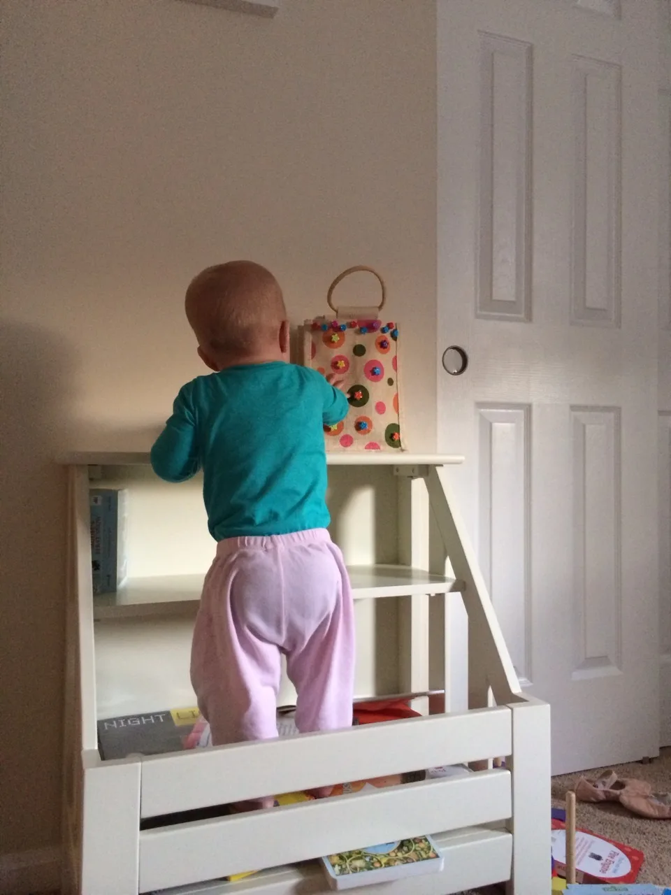 They can’t say it yet, but I think the babes are certainly thinking Abby’s often repeated question. – “Mom, does this look safe?”