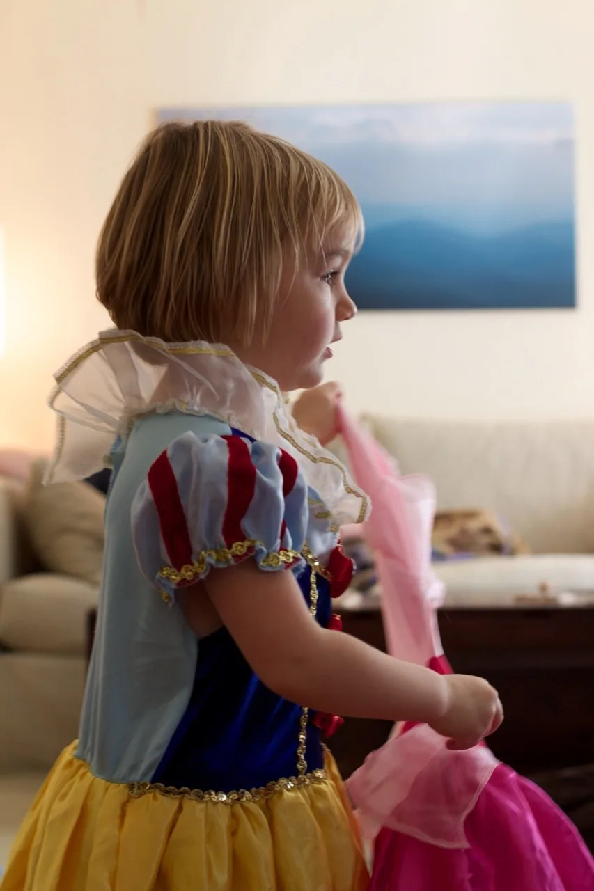 Our house was filled with princesses today! After watching Abby play dress-up multiple times a day for the past few weeks, Josie decided she wanted to get in on the action. She grabbed a dress and was very loud until we put it on her. She was then all smiles as she proudly paraded around (in front of us and to the mirror, just like Abby). When Gwen realized what Josie was wearing, she wanted to wear one too. (She then went back to trying to open the front door.)
