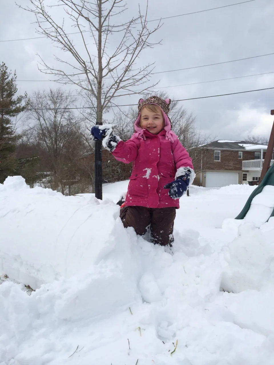 Abby and I had a really good time playing in the snow today. I shoveled our walkways while she climbed the many mountains of snow from the city’s snow plows. After I shoveled about a quarter of the very deep snow drifts on our driveway, we both raced through our backyard to catch the man snow-plowing our neighbors driveway. A little money from us, and he plowed ours too. Abby really liked watching, and my back was much happier. John took her out for a good snowball fight and more exploration later. It was a good day for Abby in the snow.

Gwen and Josie haven’t been outside in the snow yet, but I did bring some snow inside for them. My handful of snow melted pretty quickly, but not before they both experimented with tasting snow. Josie was a big fan of eating it. Gwen preferred crushing it between her fingers.