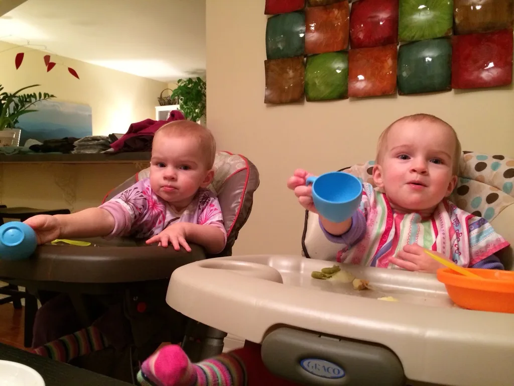 Gwen and Josie had a blast mastering the art of drinking small amounts of water from a regular cup tonight. Saying “more water please” was pushing it a bit too far, but Josie did smile and say “more” multiple times. Yay!