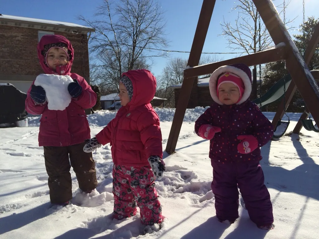 The girls and I played outside in the snow this afternoon. I’m not sure what Gwen and Josie really thought about it. They never fussed, but they didn’t smile much either. They seemed to like eating snowballs and being pulled around in the sled. Abby liked playing chauffeur. I think we all enjoyed the sunshine. It was especially exquisite reflected through the ice on the trees.