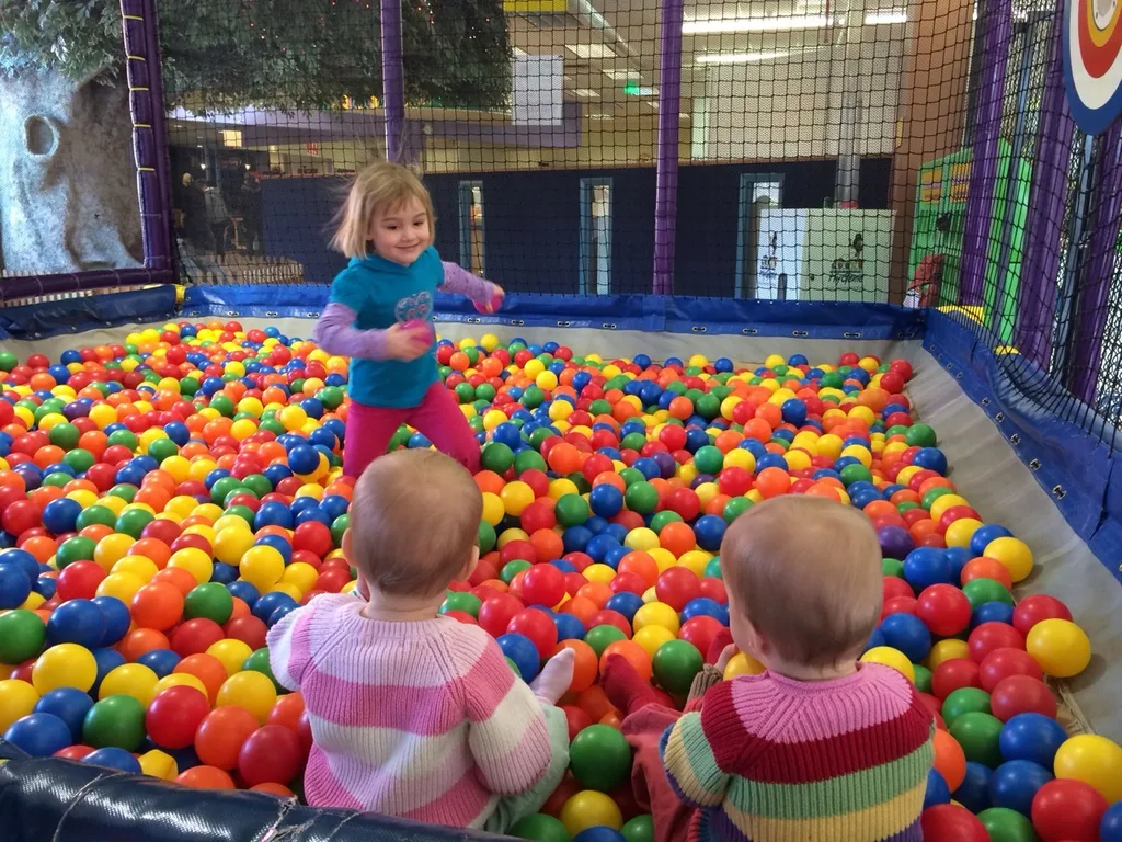 Abby delighted in showing her sisters how to play in the ball pit at Totter’s Otterville today. It was our first visit since October, and this time Gwen and Josie were big enough to get in on the action (as Abby would say). They all had a really good time.