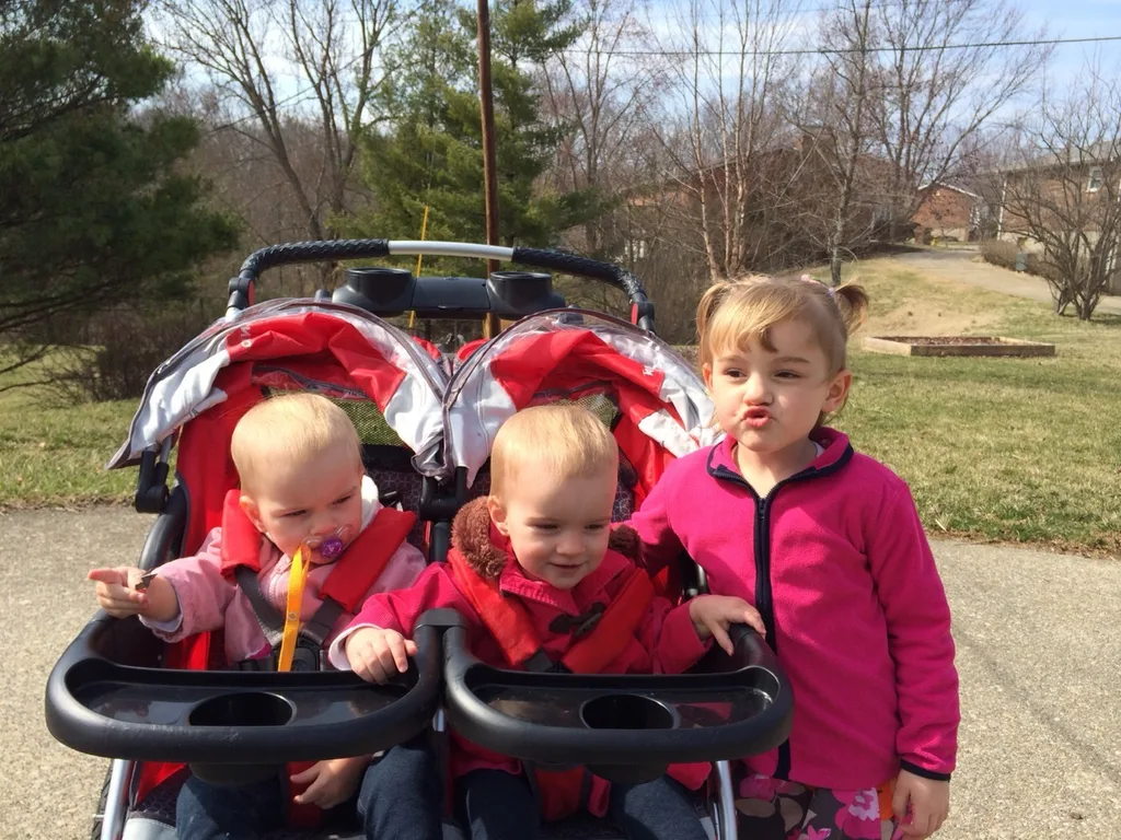 Hooray! I finally think we are all recovered from the horrible stomach illness. We enjoyed the lovely weather today with a trip to the library in the morning for storytime, and a mile walk around the neighborhood after naps. The girls especially enjoyed playing in the front yard (and climbing the tree). I hope they sleep well tonight!