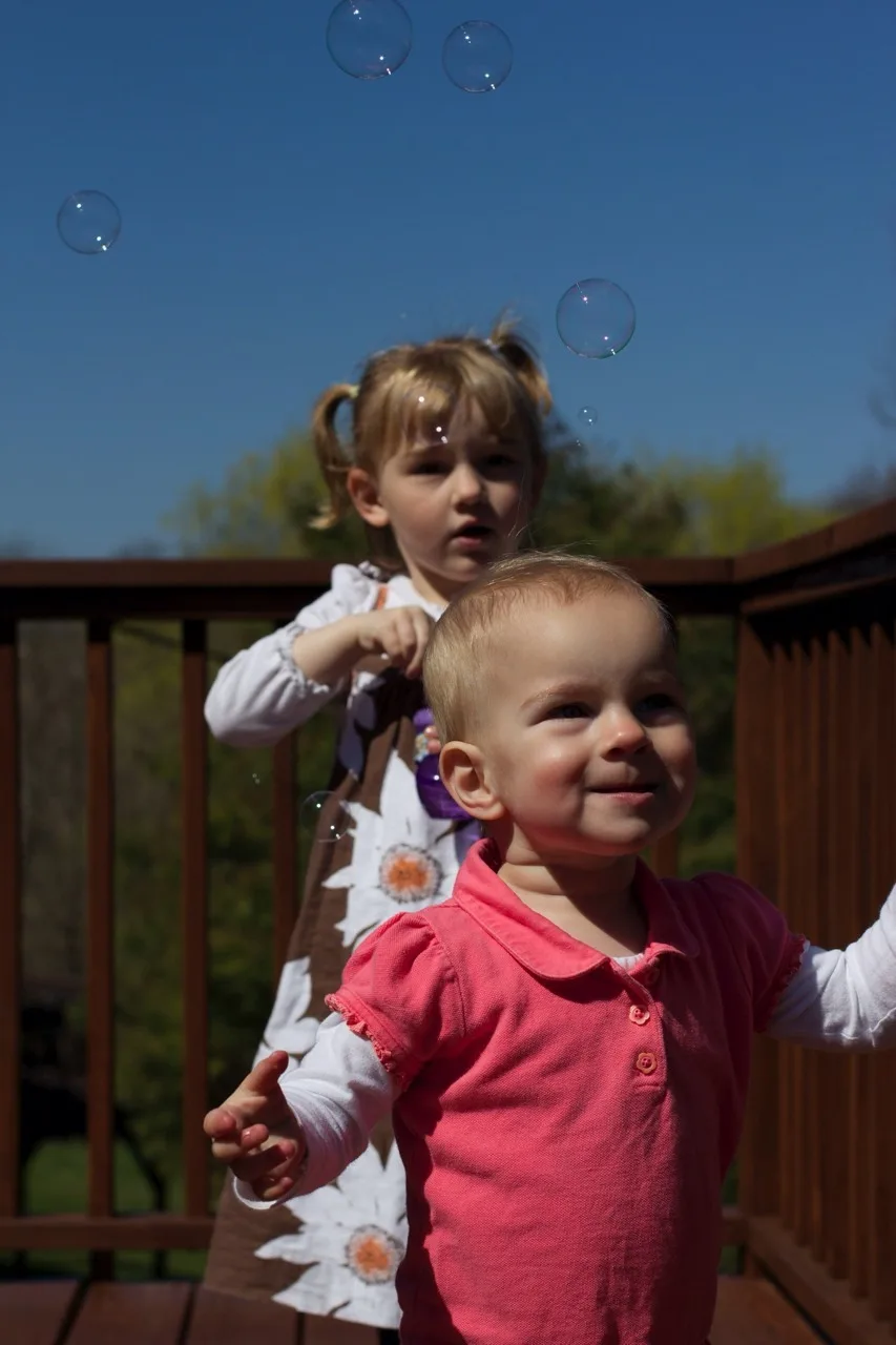 Bubbles! The girls had lots of fun with bubbles today, especially Gwen. She just squeals with delight.