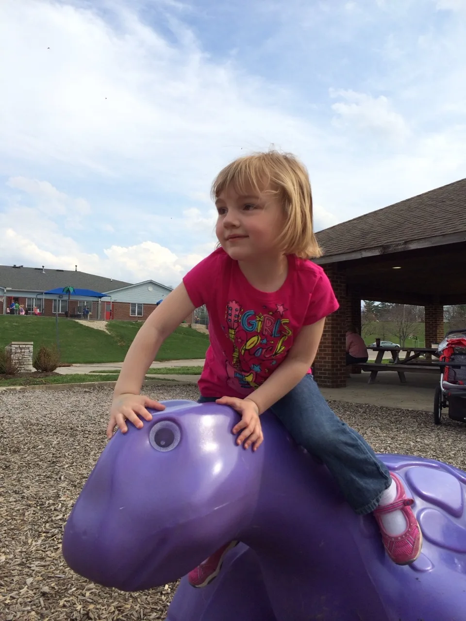 The girls and I took a walk to the park this afternoon. It was a good thing that John met us there with the van after work because they wore themselves out! I’m amazed by how far they can walk (all the way around the ½ mile path at Freedom Park) and how fearless they are on the play structures.