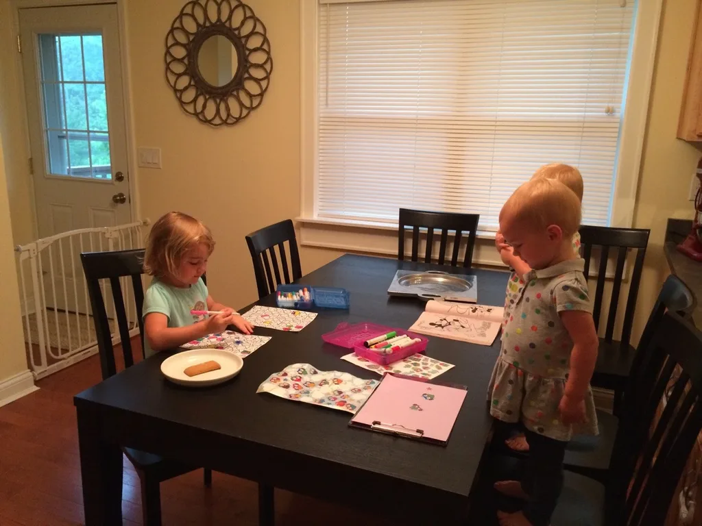 This is how these under-the-weather girls got creative on their rainy day. They colored with markers in the morning and then painted in the afternoon.