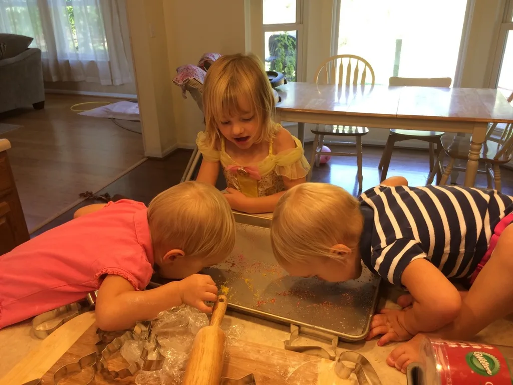 While the cookies baked, the girls relished licking the leftover sprinkles off of the baking pan. Abby later declared “these are the best sprinkle cookies ever!”