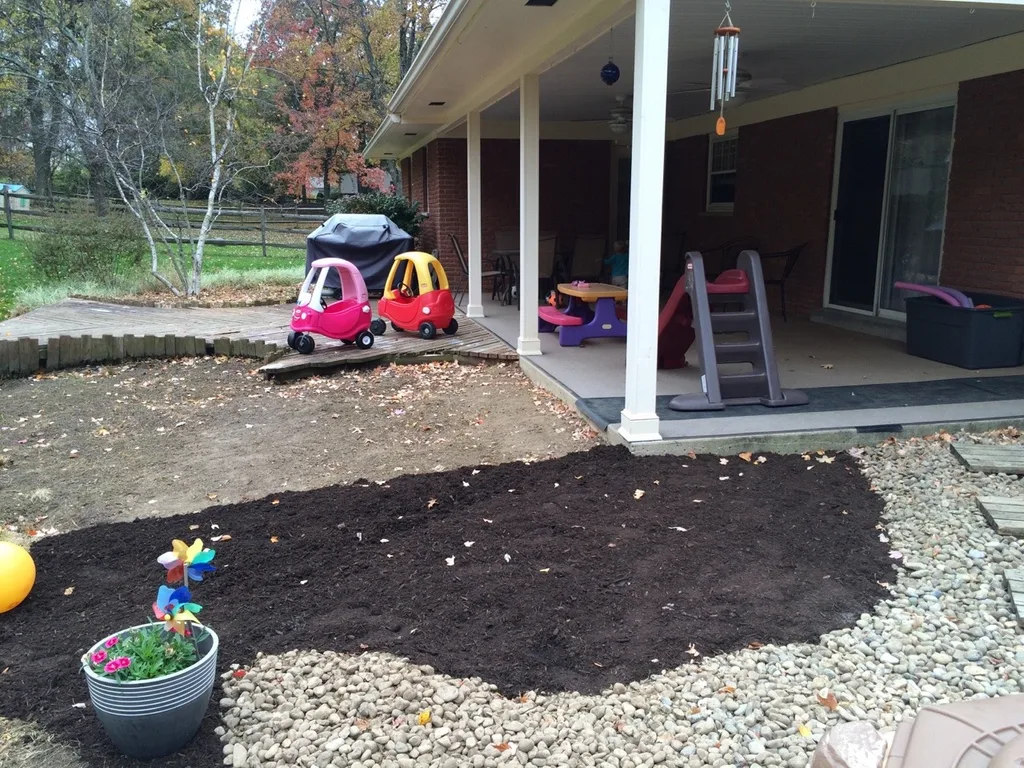 We’re ready for spring gardening and deck work! These are before and after photos of the first few steps (kill and pull tons of weeds, move lots and LOTS of rocks, prep first two garden beds).