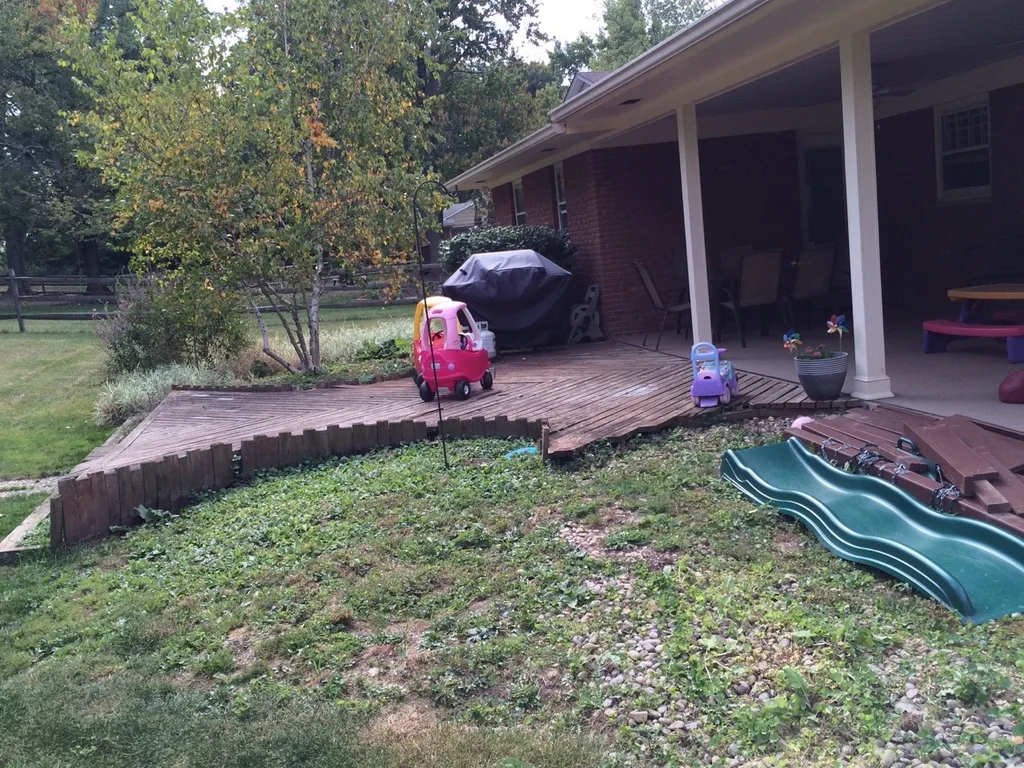 We’re ready for spring gardening and deck work! These are before and after photos of the first few steps (kill and pull tons of weeds, move lots and LOTS of rocks, prep first two garden beds).