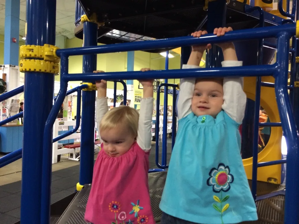 We went to our first Madeira Moms play group today. This one was at Recreations Outlet in Milford. Only one other mom came, but we all had a great time anyway. Abby has a hidden talent for basketball. She’s really quite good at shooting baskets. Josie is a monkey and will climb anything. She also, like Abby, loves jumping on trampolines. Gwen likes to climb ladders, but refuses to slide down the slide once she’s at the top. “Get me down,” she insists.