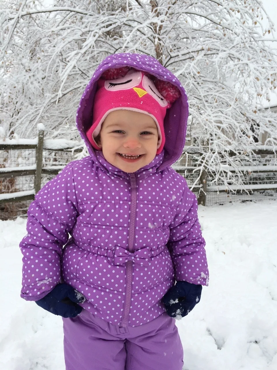 The girls played outside for an hour today. Yay for snowsuits, waterproof gloves, and snow boots. Too bad I don’t have snow boots or a snowsuit. Guess what I’m asking Santa (John) for this year.