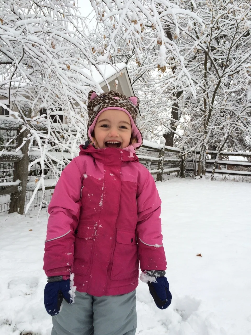The girls played outside for an hour today. Yay for snowsuits, waterproof gloves, and snow boots. Too bad I don’t have snow boots or a snowsuit. Guess what I’m asking Santa (John) for this year.