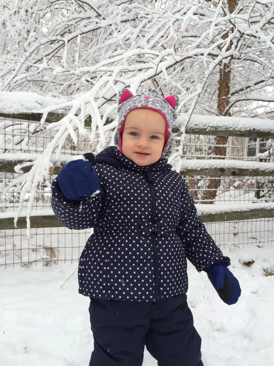 The girls played outside for an hour today. Yay for snowsuits, waterproof gloves, and snow boots. Too bad I don’t have snow boots or a snowsuit. Guess what I’m asking Santa (John) for this year.