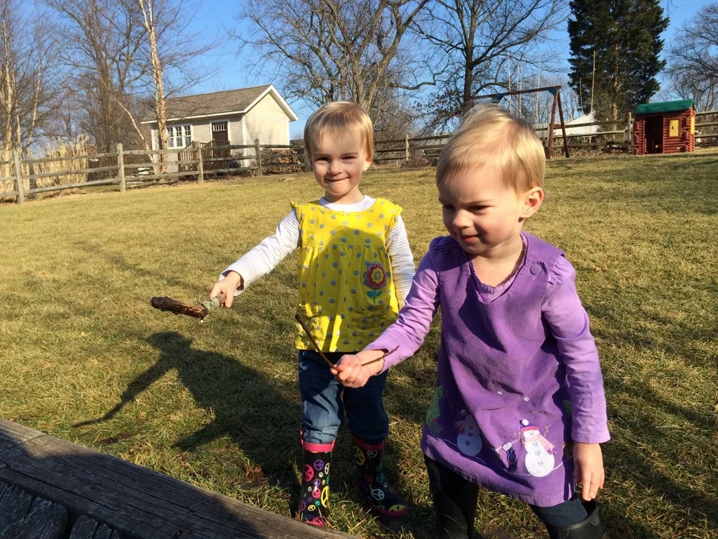 It was squishy in our yard, but these two had fun poking around in the mud on this wonderfully warmer day.