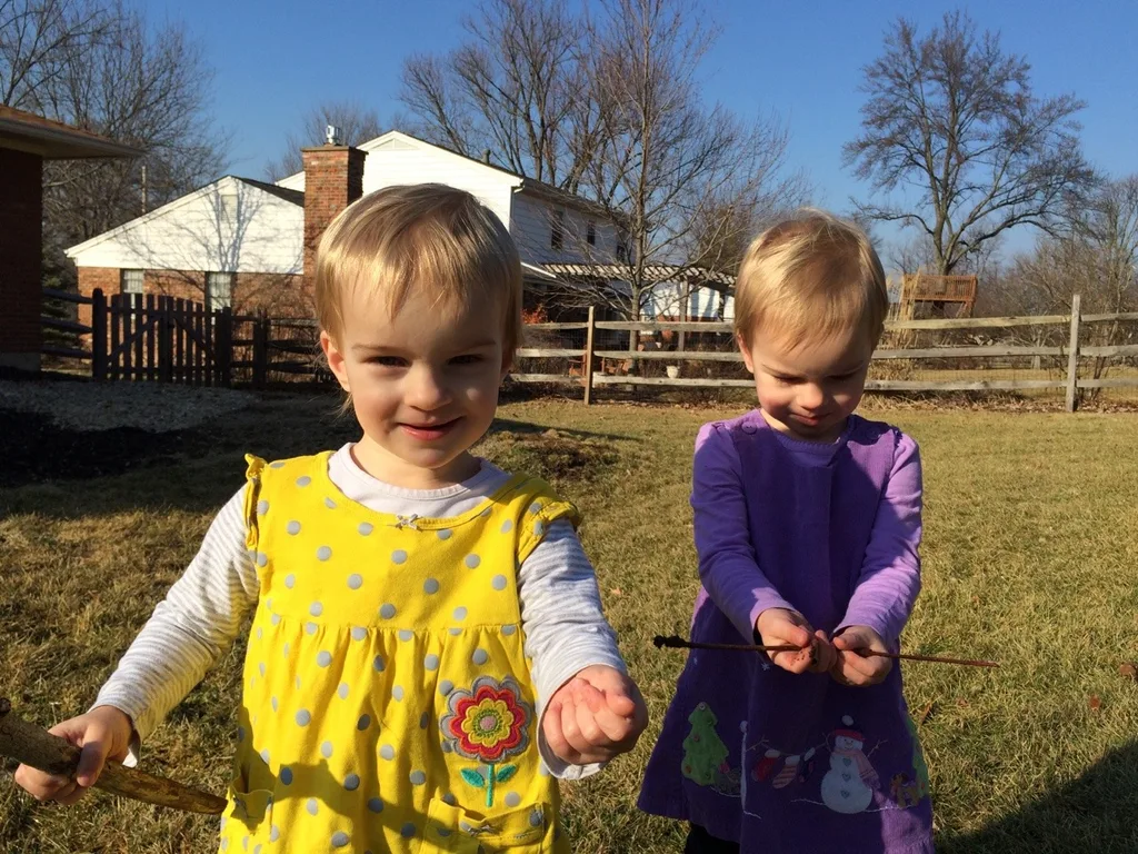 It was squishy in our yard, but these two had fun poking around in the mud on this wonderfully warmer day.