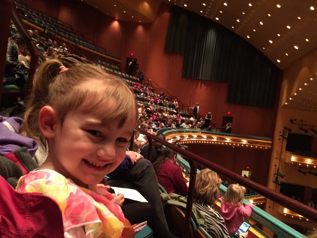 Impatiently awaiting the start of “Ballet Toybox” at the Aronoff Center. “When will it be time? I can’t wait any longer!”