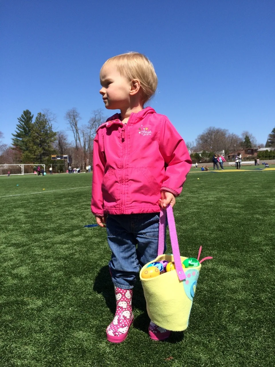 Another Easter Egg hunt! The girls met the Easter Bunny, and came home with far too much candy from those Moeller Rugby players.