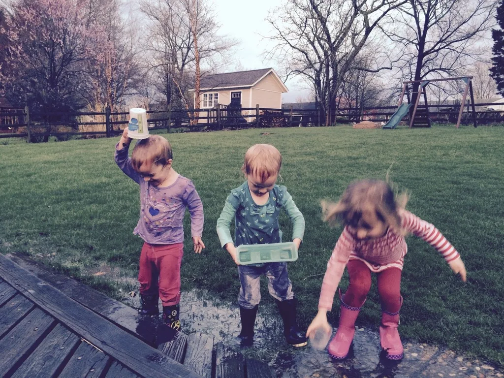 This is what happens when I ask them to stay out of the puddles while I take out the trash!