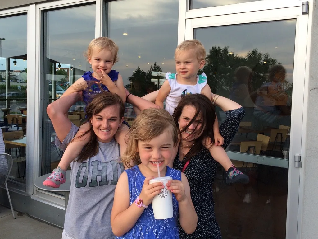 Cute pictures from the week so far. 1) Dinner with the aunties for Em’s last day in town. 2) Won’t be too long before they can all climb over. Acrobats! 3) Abby playing with her neighborhood girlfriends Norah and Ali. 4) The perfect seesaw for a pair of twin friends. Gwen and Josie with Leo and Ana at Weller Park.