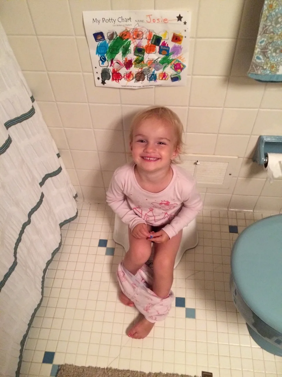 It’s panties every day now for this girl! As a reward for her milestone, Josie got to select one thing at Target. Can you guess what it was? No, not a witch. After much deliberation, Josie picked out a purse, with polka dots. Now she has a place for all her (future) money.

Gwen is still working on it, but is a bit more determined now, I hope.