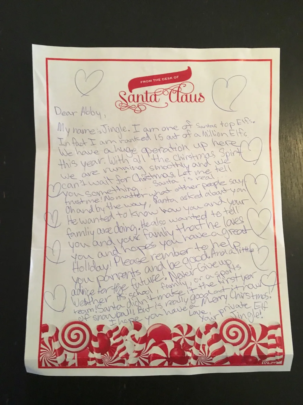 It’s awesome that they wrote back, but one of Santa’s elves seems to think our girls get everything they want for Christmas! Geez! I hope Gwen isn’t disappointed on Christmas morning.