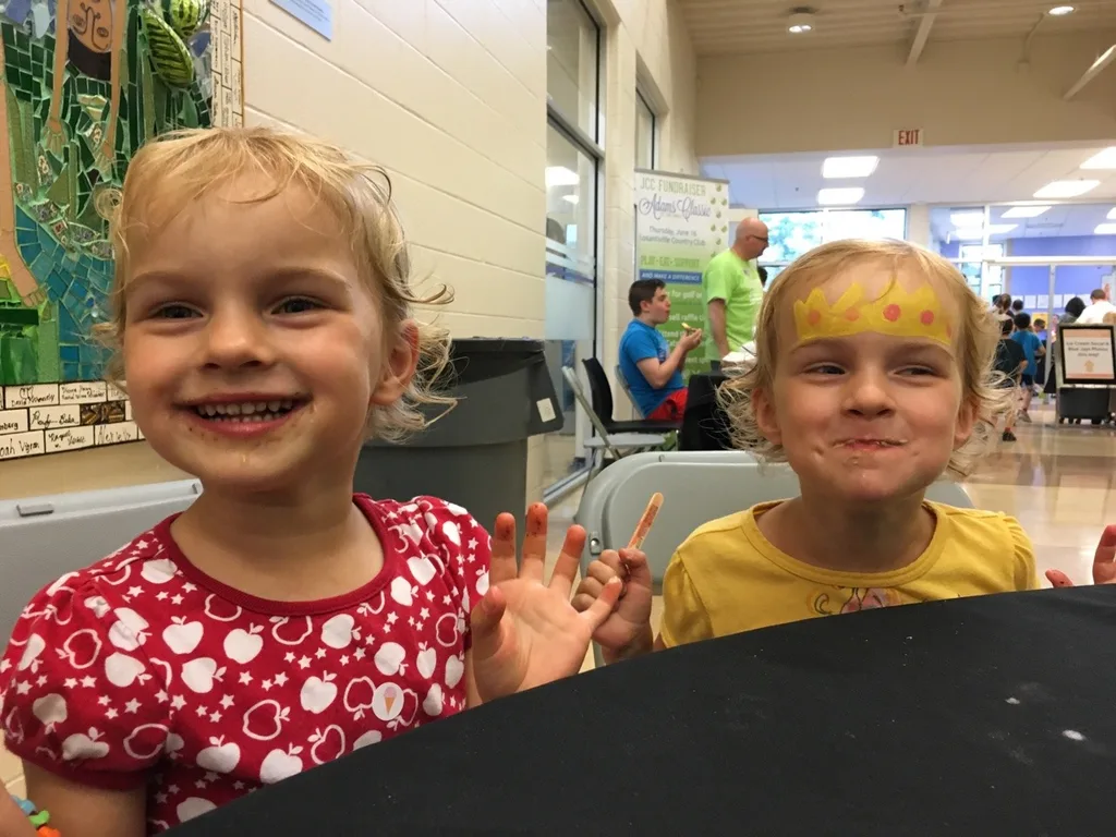 Ice cream social fun at the JCC! Gwen and Josie really liked sharing their ice cream.