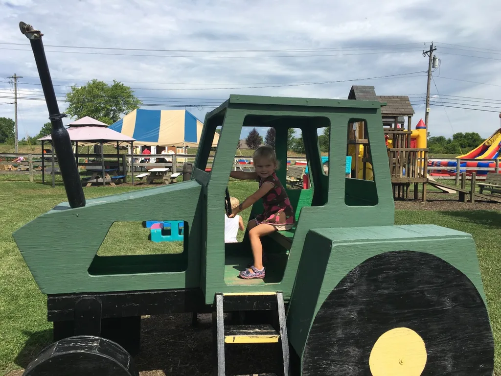 The girls hoped to pick blueberries, but had to settle for bouncing and goat feeding at Hidden Valley Fruit Farm.