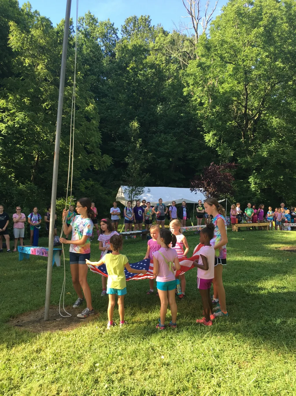 Day four of Girl Scout camp was filled with outdoor art, and science experiments – sun transfers, painting, nature photography, gloop, coke rockets, dancing raisins, static electricity, homemade sorbet. The girls also played a much needed, long game of “drip, drip, drench.”