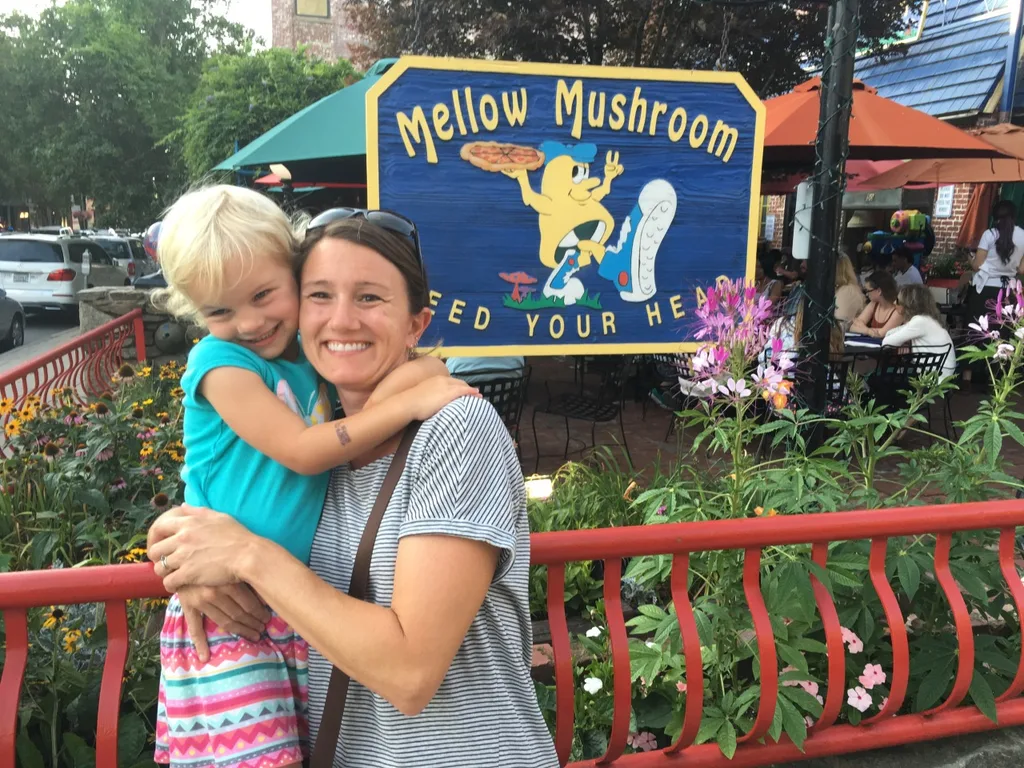 Vacation day 1: Mellow Mushroom was still delicious, and more entertaining with kids. Downtown Asheville was surprisingly happening on a Monday night.