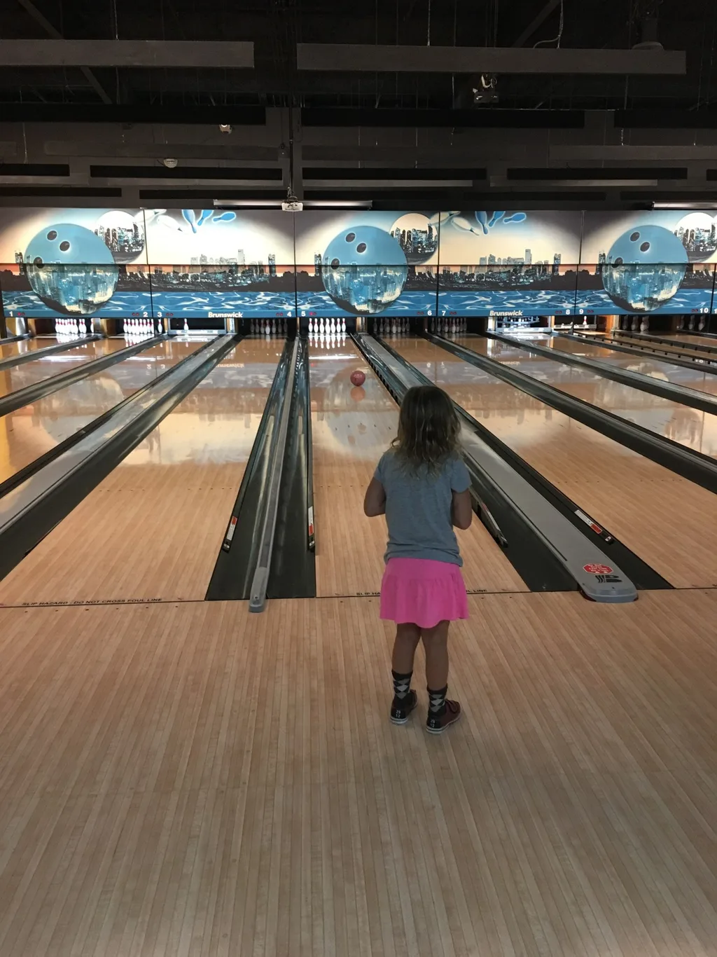 Vacation day 2: some driving, swimming, bowling, eating, ands lots of hugging. The girls were thrilled to see their Auntie Em.