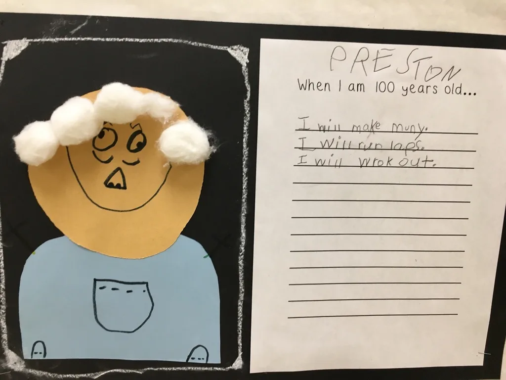 Abby’s class celebrated their one hundredth day of school on Tuesday. I got a nice chuckle out of the art hanging in the hallway today.