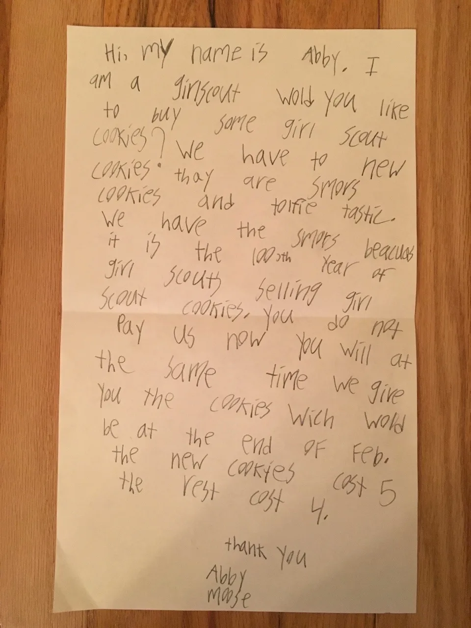 One final attempt to meet her goal. She hopes her Papa’s colleagues like cookies.