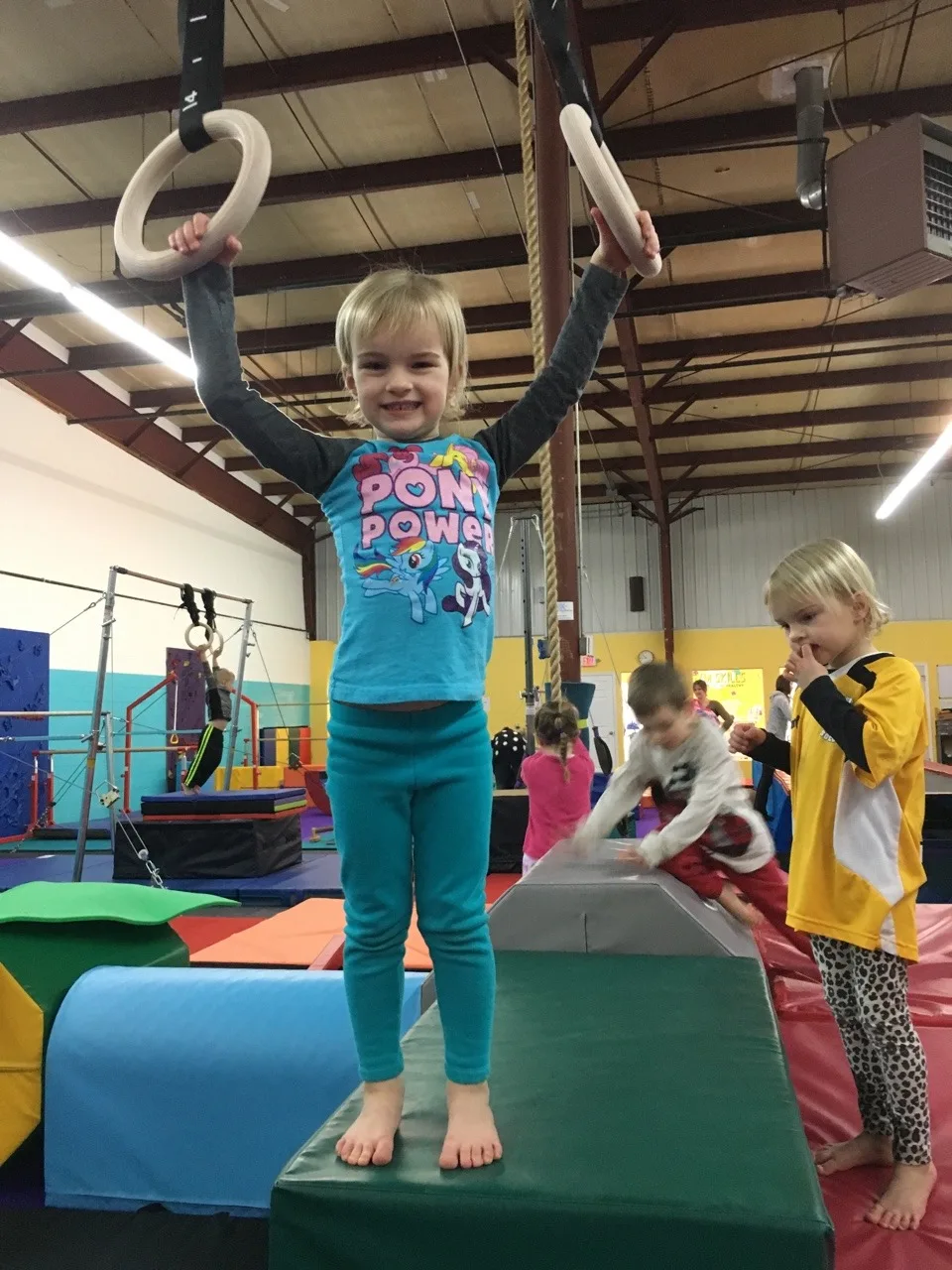 The girls love that our preschool playgroup keeps meeting at Gym Skills.