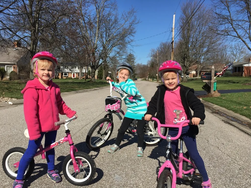Gwen asked to ride her bike before breakfast on Sunday. We refused to go out so early, but she talked us all into multiple bike rides later. She loves it, and is so driven to do it well. And now Josie, who used to prefer her tricycle to her balance bike, is starting to like bike riding too!