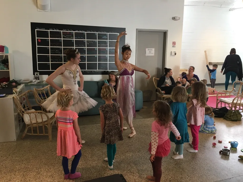 It was great seeing our preschool playdate friends today at Red Balloon! The girls loved our extra long playdate, lunch with friends, and especially the surprise visit from some Cinderella dancers.