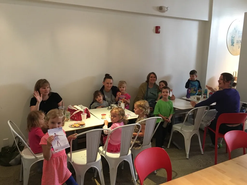 It was great seeing our preschool playdate friends today at Red Balloon! The girls loved our extra long playdate, lunch with friends, and especially the surprise visit from some Cinderella dancers.