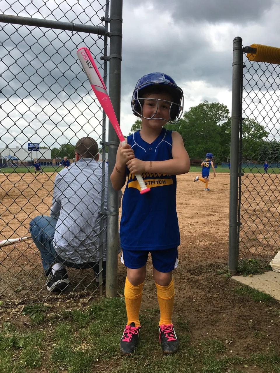 Abby had two at bats, scored two points, and had a really good time at her first softball game!