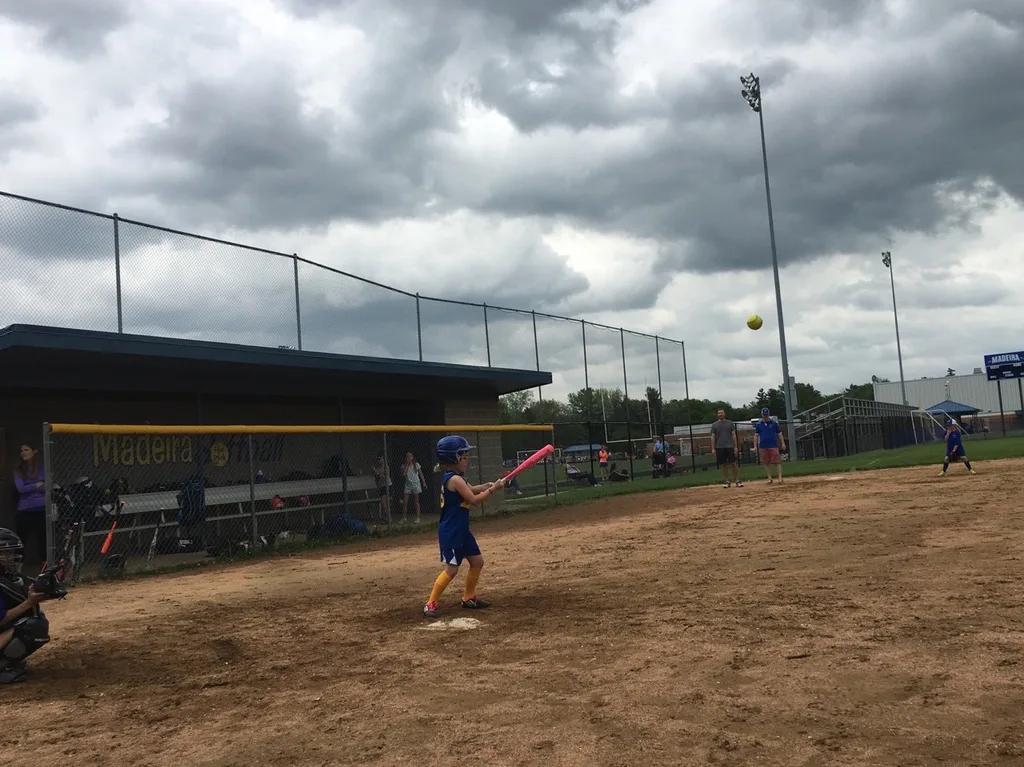 Abby had two at bats, scored two points, and had a really good time at her first softball game!