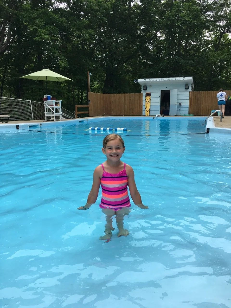 Great opening day at the pool! Abby was the first one in!