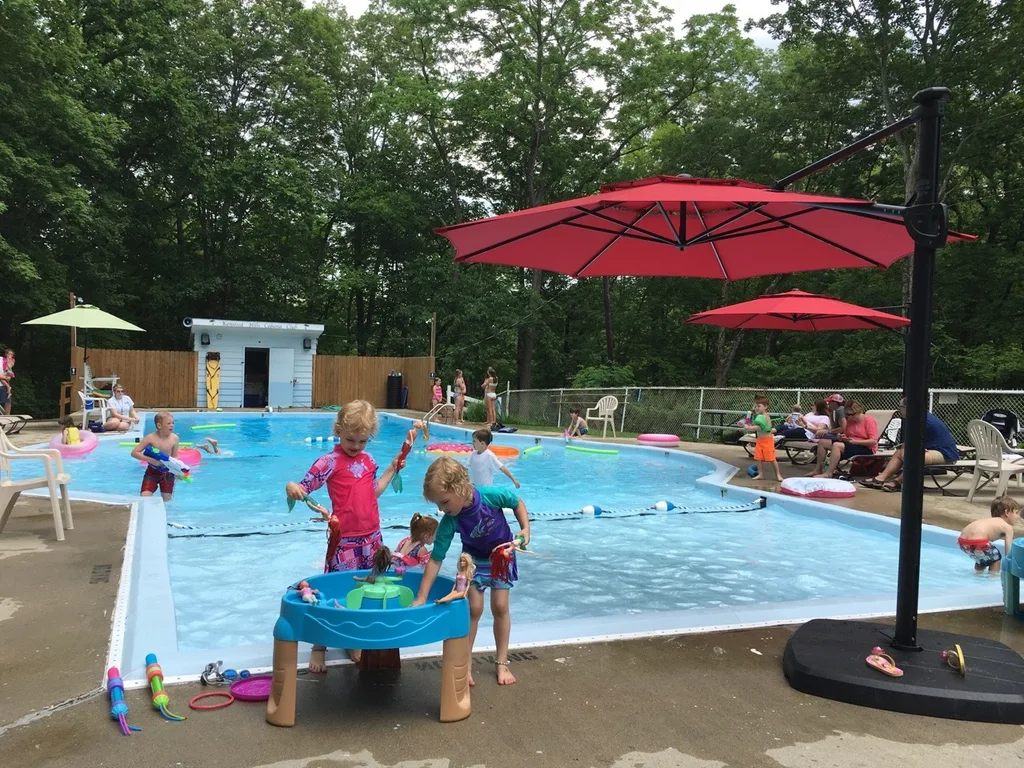 Great opening day at the pool! Abby was the first one in!