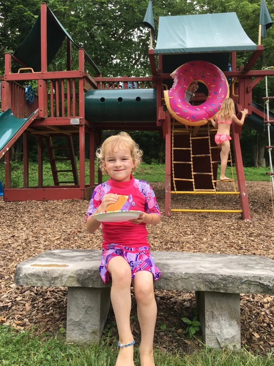Great opening day at the pool! Abby was the first one in!