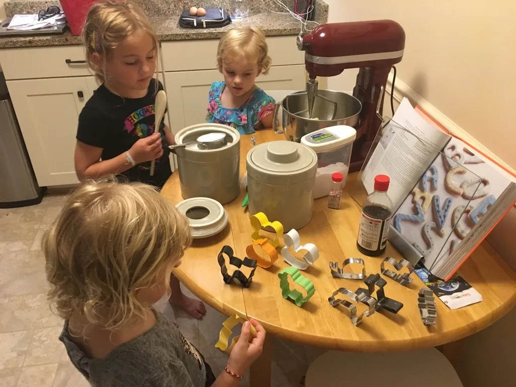 What do you do with three busy girls on a rainy day? You go bowling with friends, and reluctantly agree to a baking project that “you’re not allowed to help with.” Later you help clean up the mess.