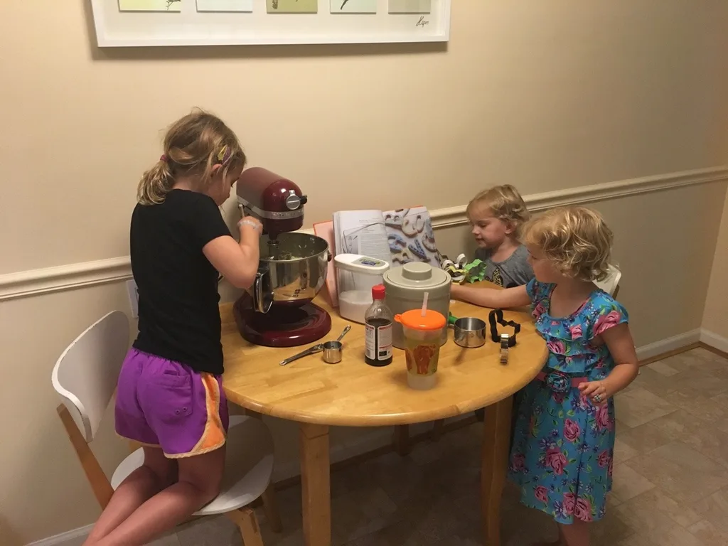 What do you do with three busy girls on a rainy day? You go bowling with friends, and reluctantly agree to a baking project that “you’re not allowed to help with.” Later you help clean up the mess.